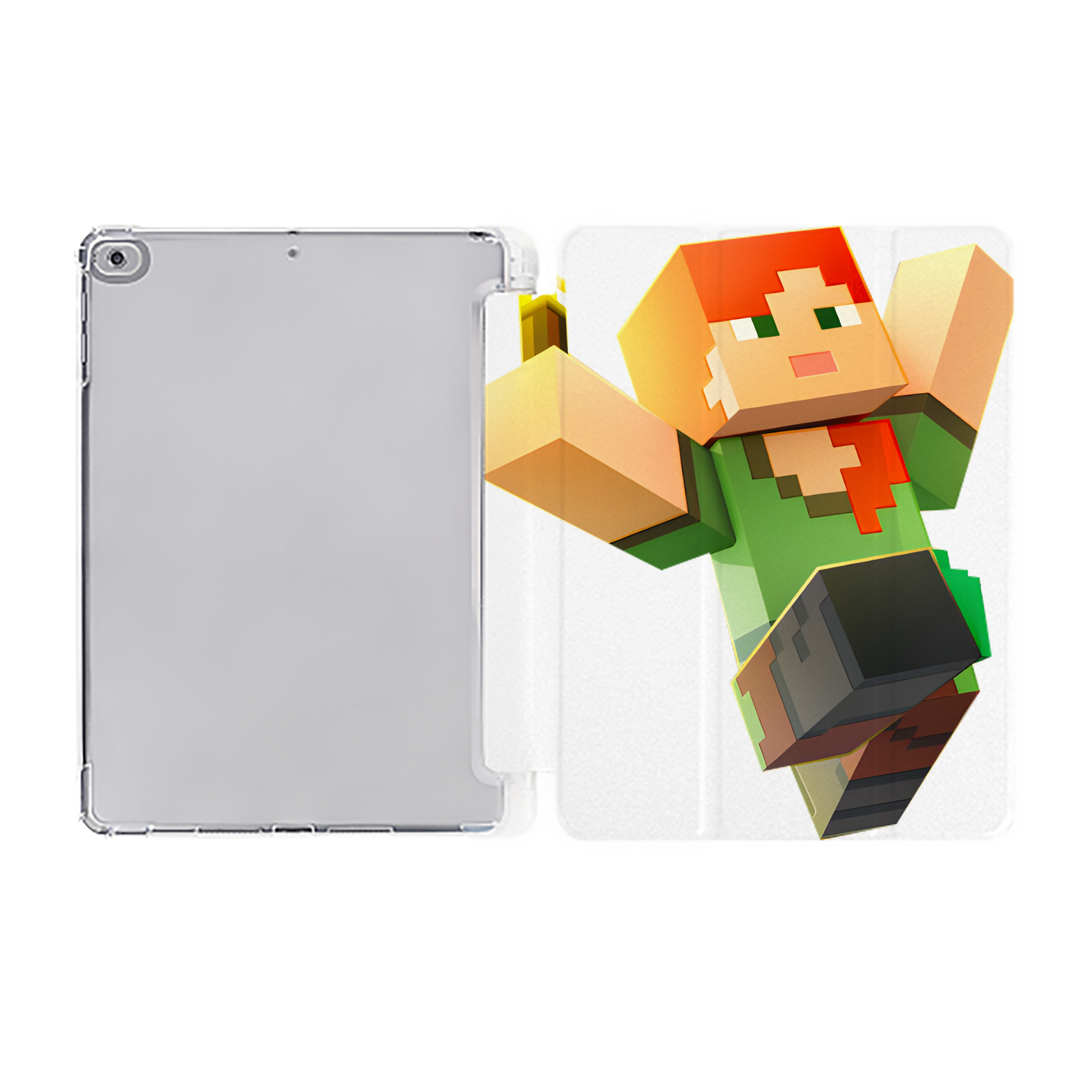 （画像用） マインクラフト ブロックの世界 Minecraft MC Block world IPad ケース ペン収納付き 三つ折りスタンド PUレザー×シリコン 対応機種9.5/10.5/10.9インチ